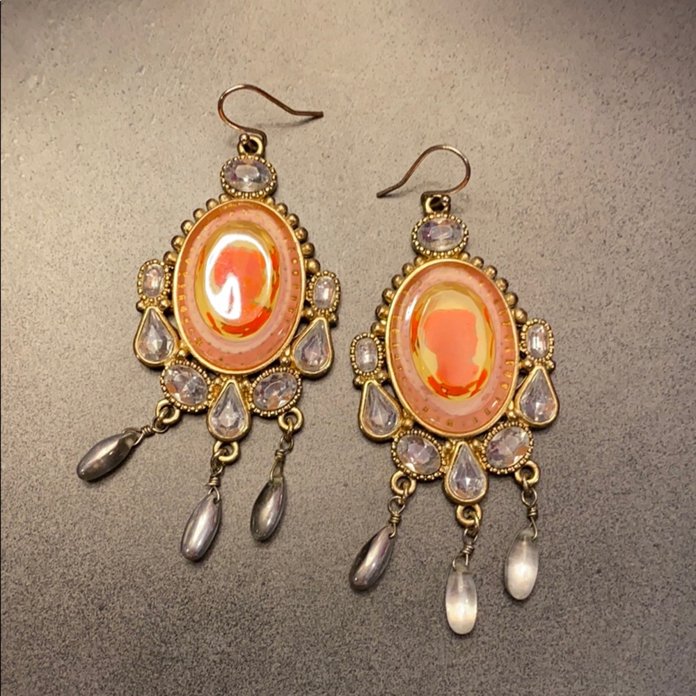 Crystal and neon cameo earrings